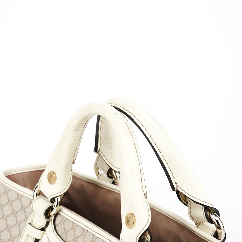 Beige Monogram Leather Boogie Tote Bag
