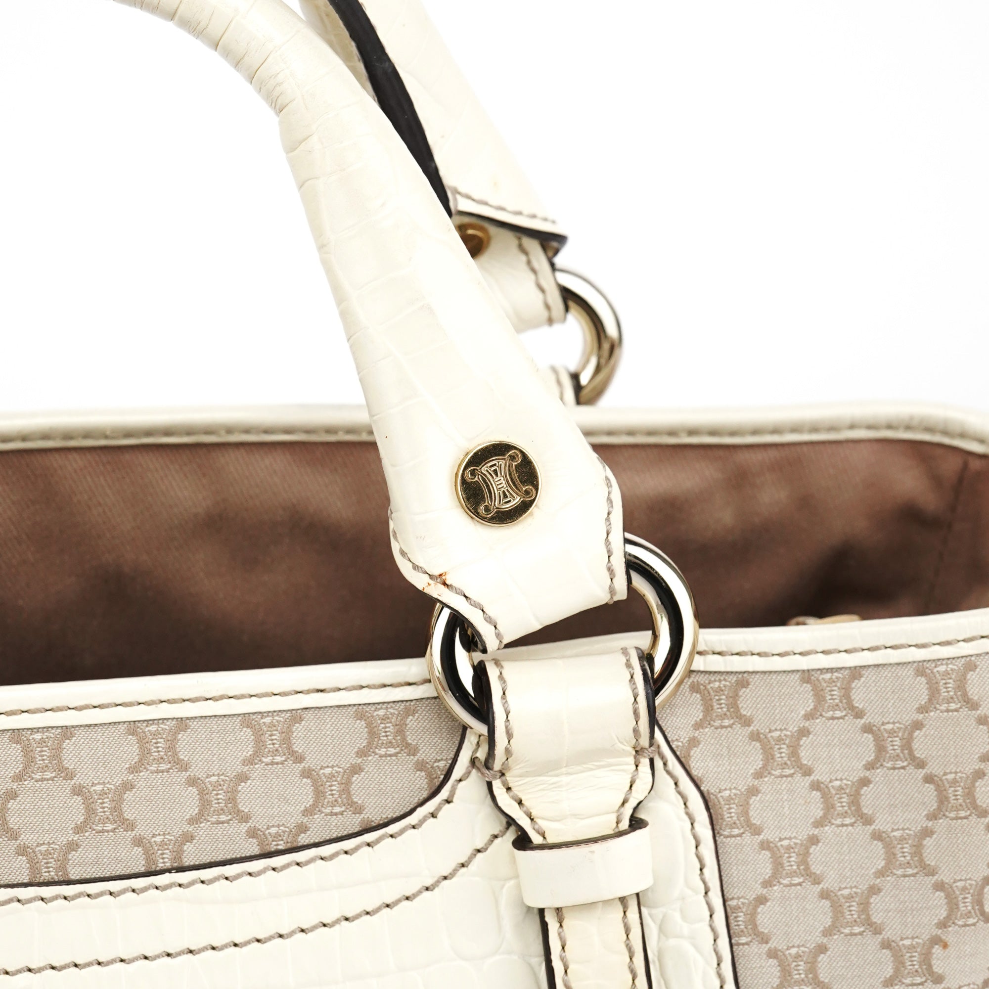 Beige Monogram Leather Boogie Tote Bag