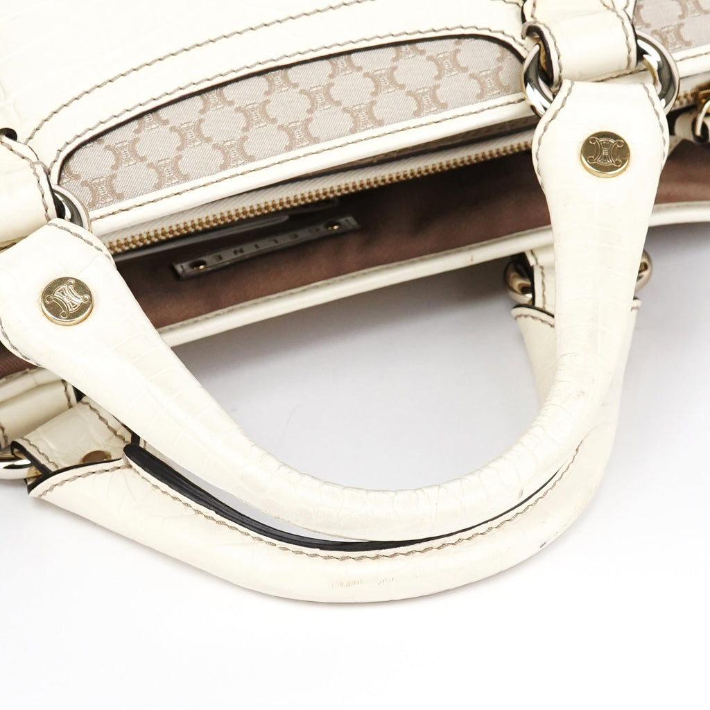 Beige Monogram Leather Boogie Tote Bag