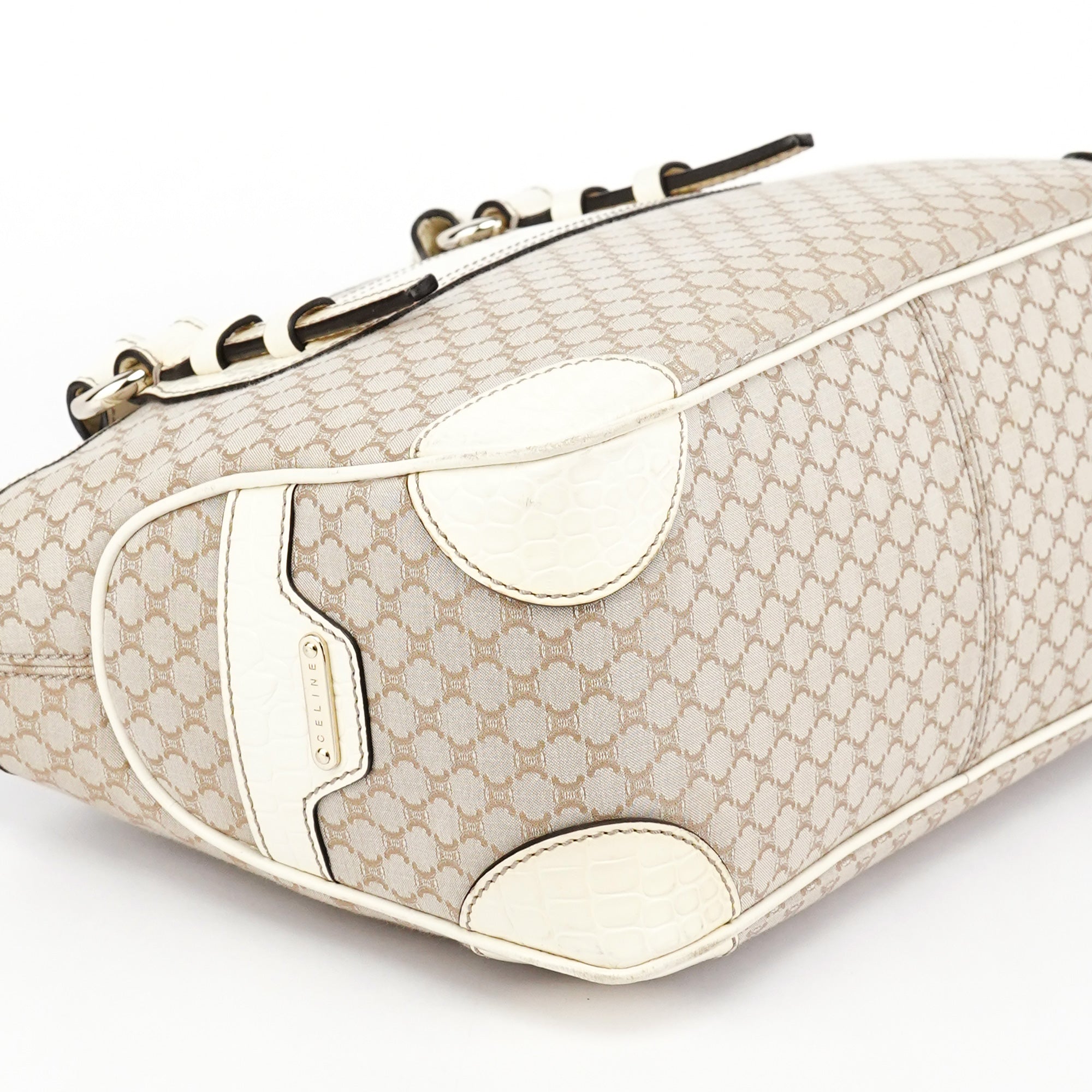 Beige Monogram Leather Boogie Tote Bag