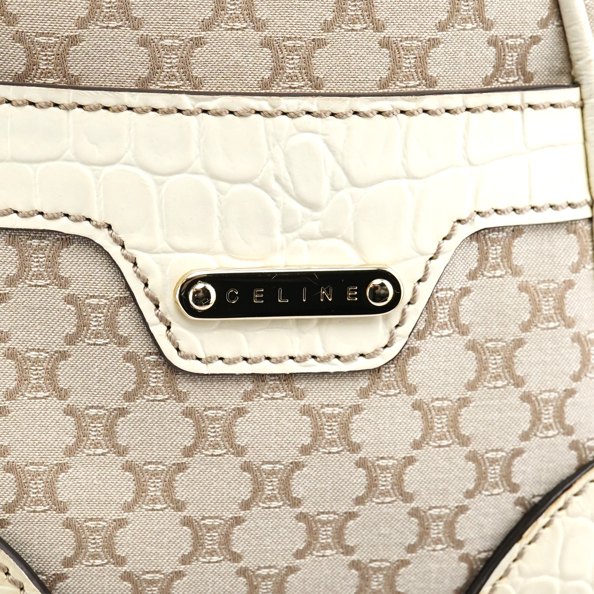 Beige Monogram Leather Boogie Tote Bag