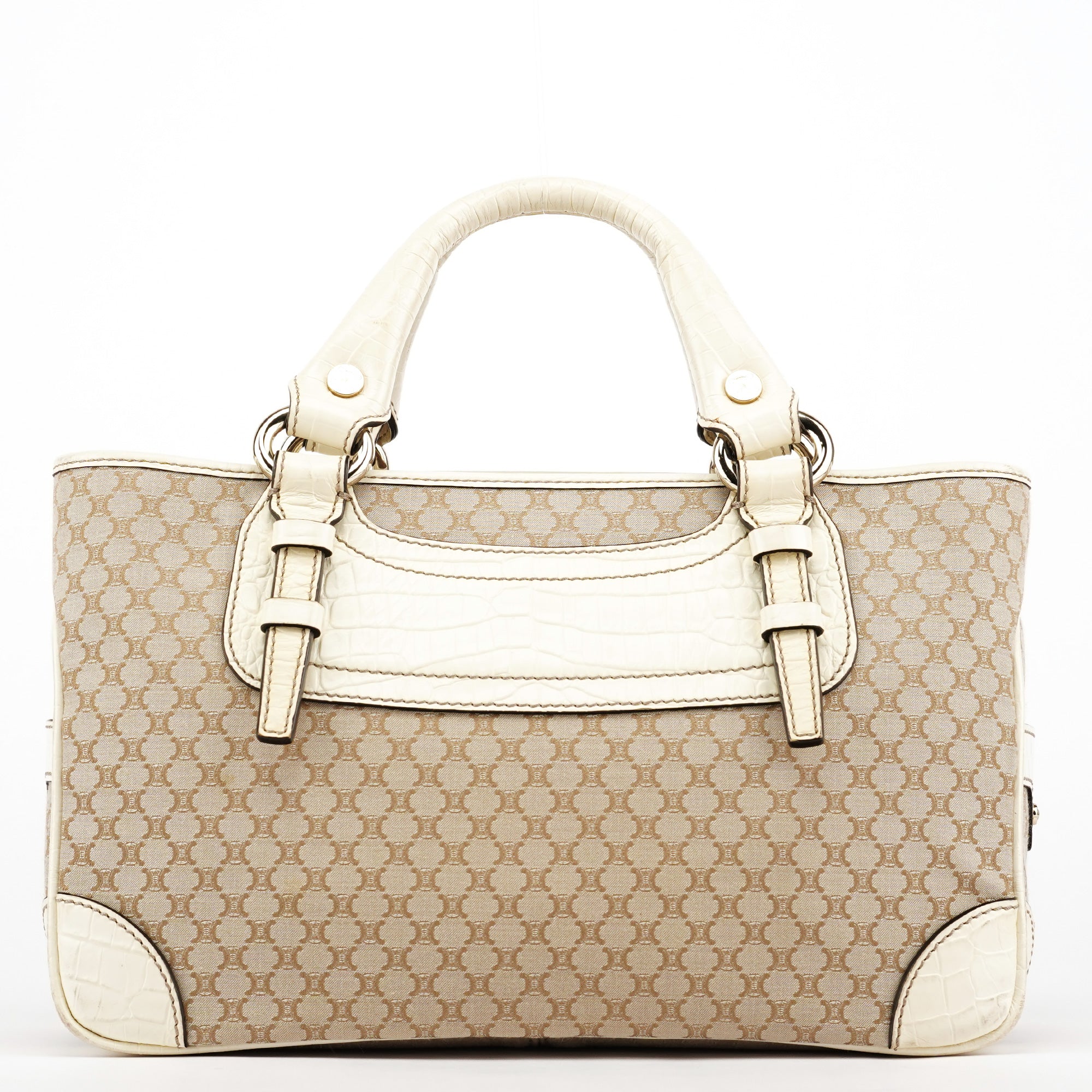 Beige Monogram Leather Boogie Tote Bag