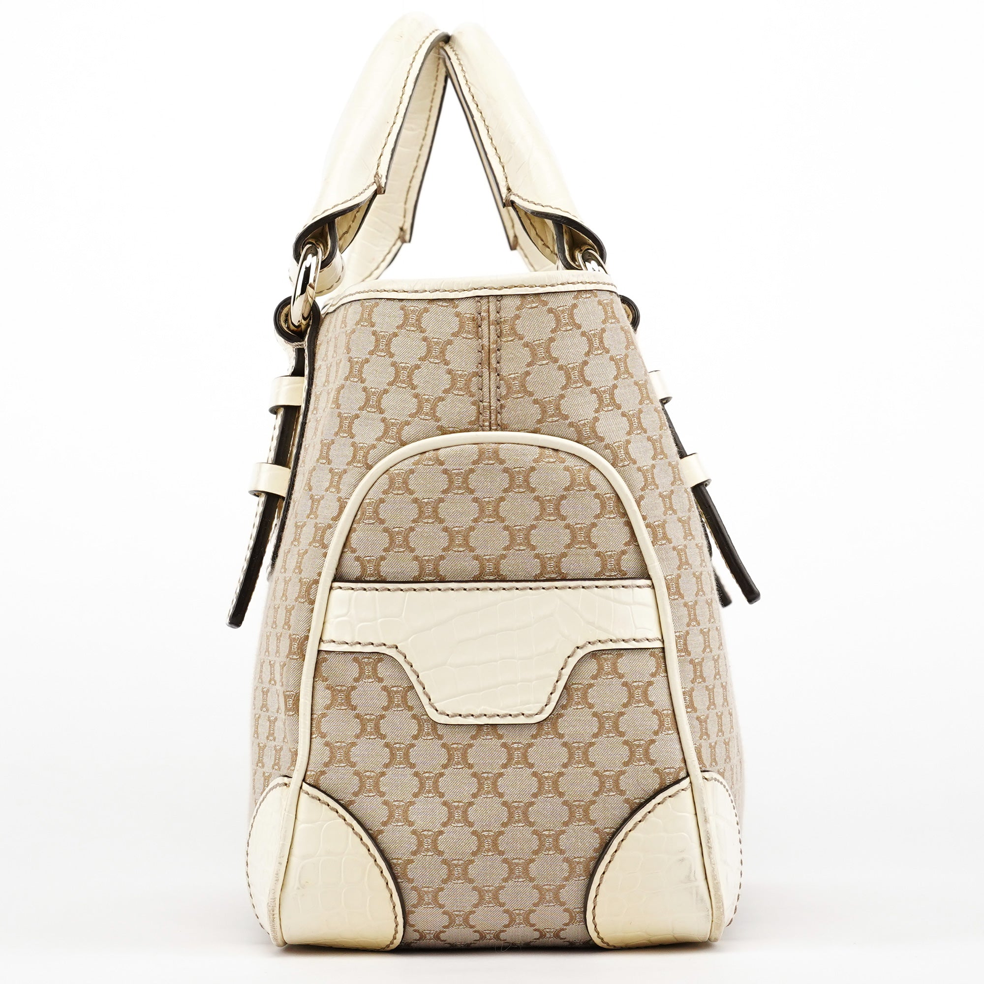 Beige Monogram Leather Boogie Tote Bag