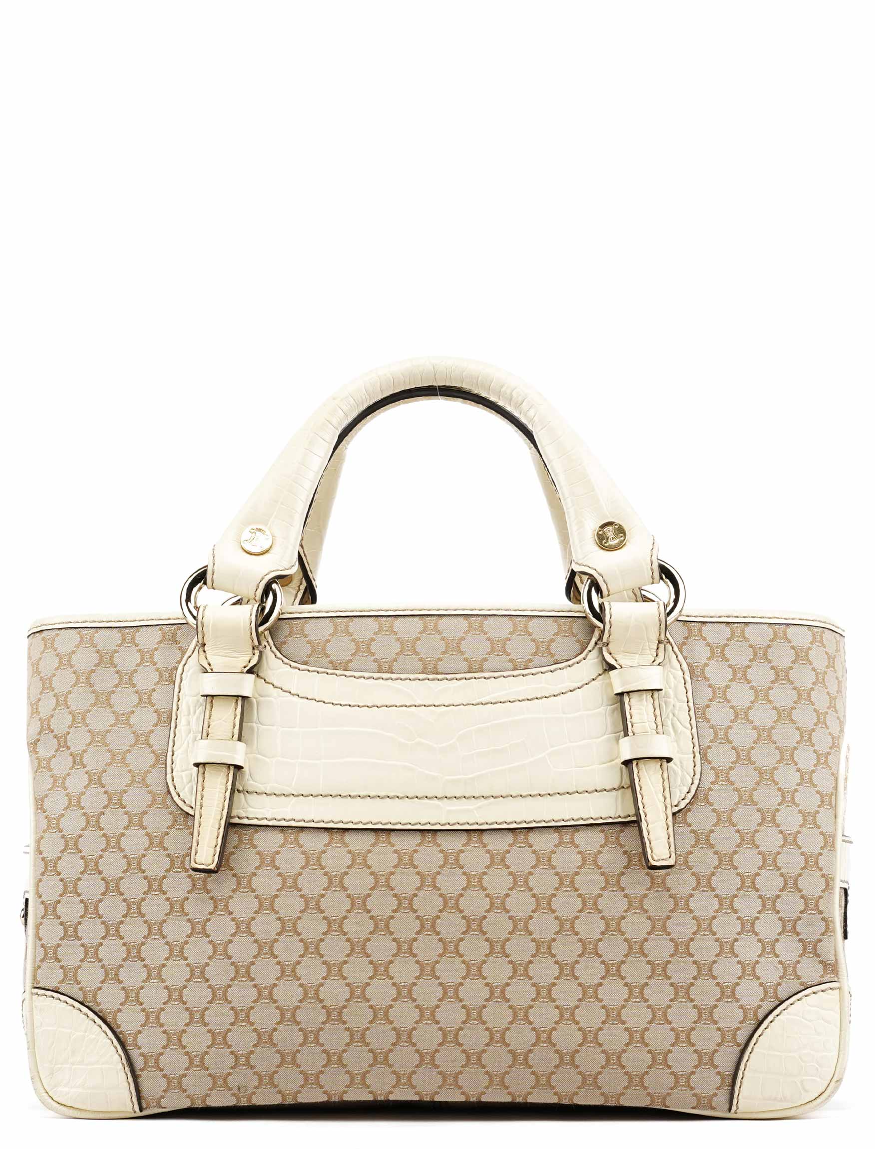 Beige Monogram Leather Boogie Tote Bag