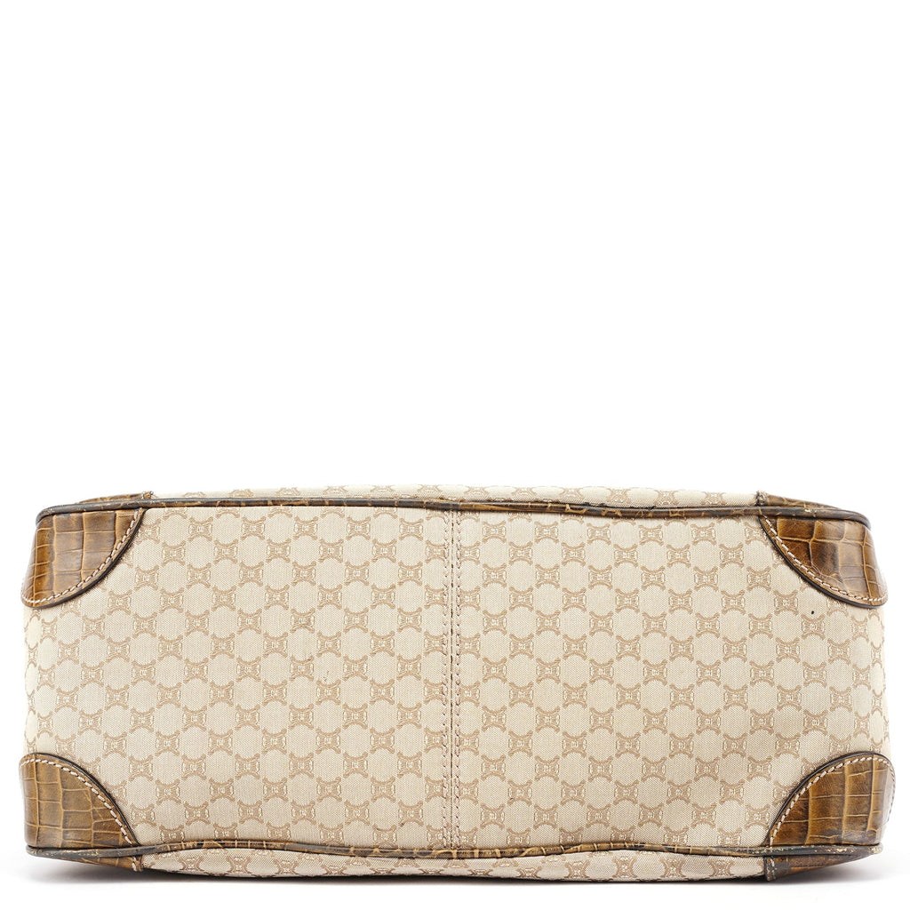 Beige Triomphe Embossed Leather Tote Bag