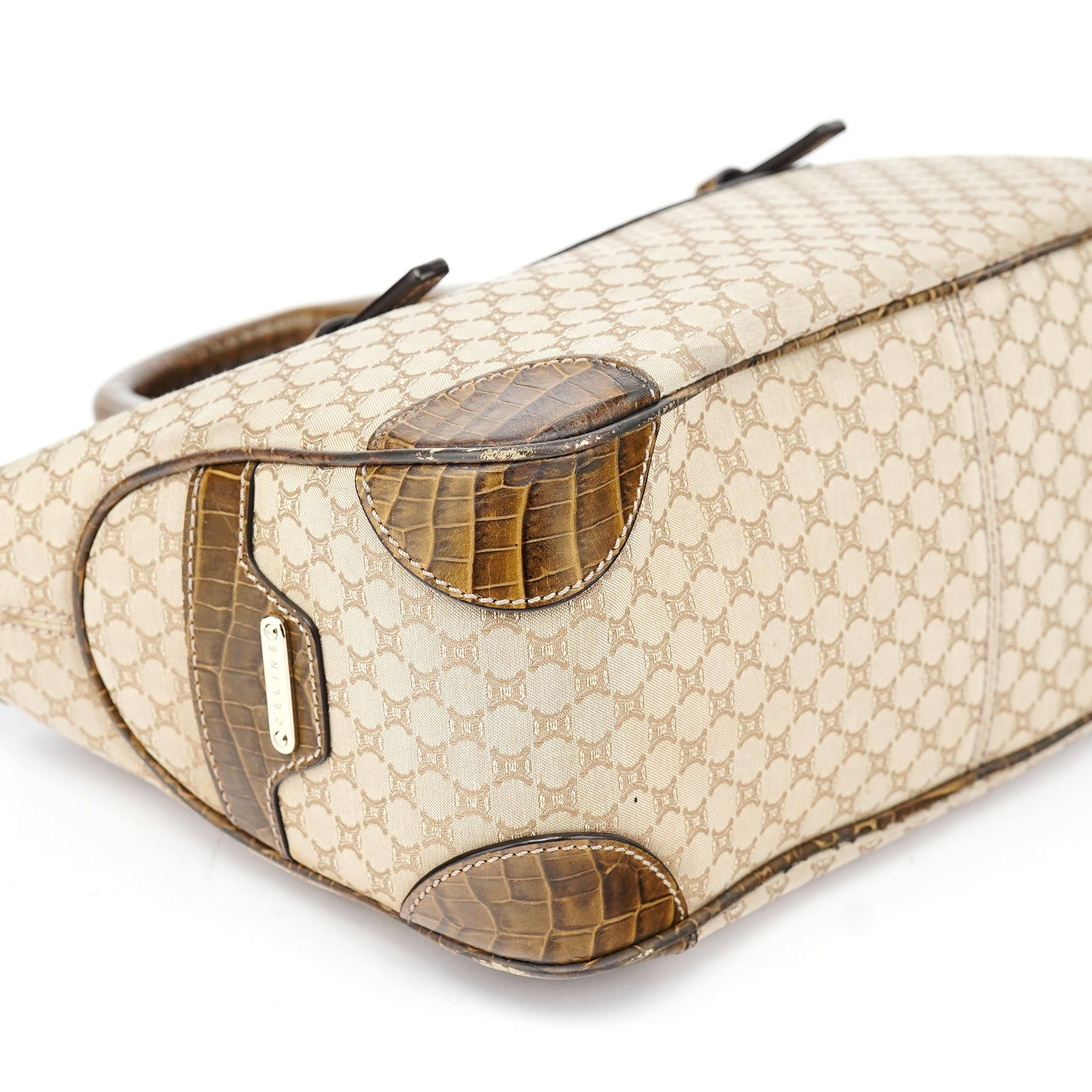 Beige Triomphe Embossed Leather Tote Bag