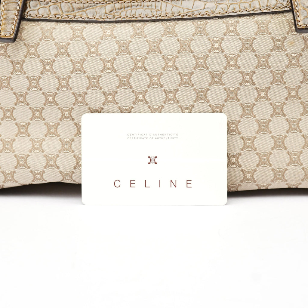 Beige Triomphe Embossed Leather Tote Bag