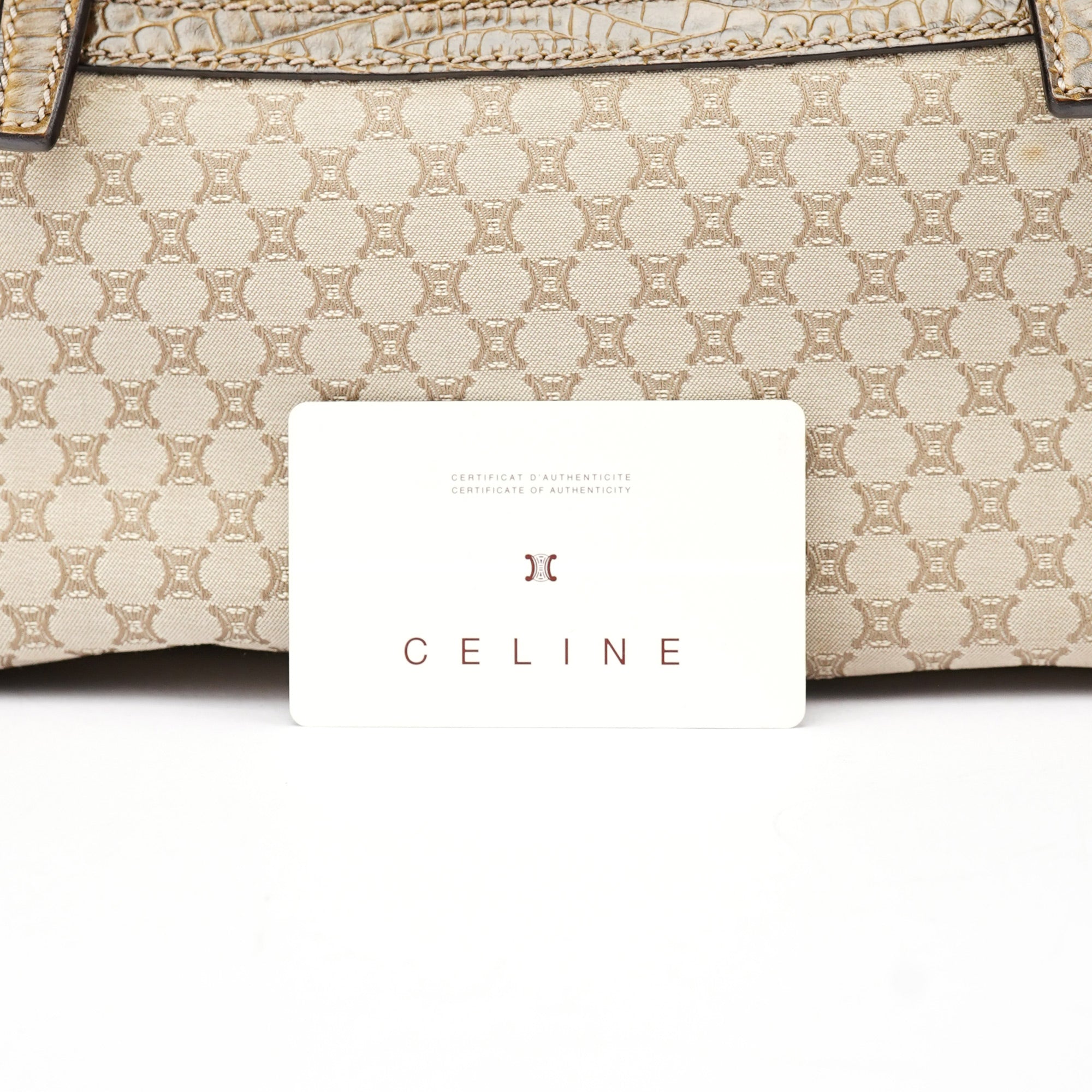 Beige Triomphe Embossed Leather Tote Bag