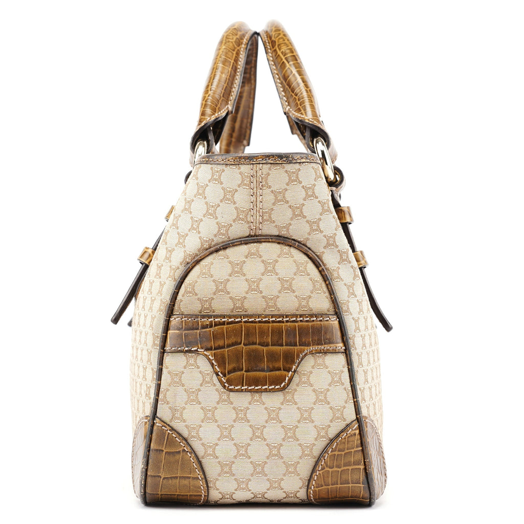 Beige Triomphe Embossed Leather Tote Bag
