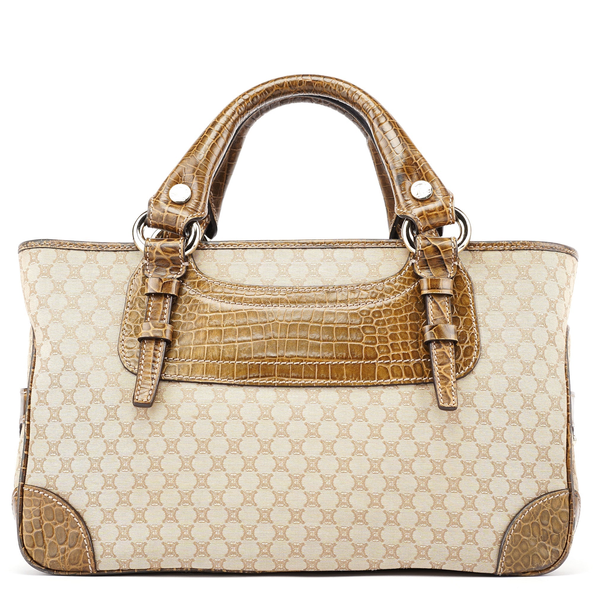 Beige Triomphe Embossed Leather Tote Bag