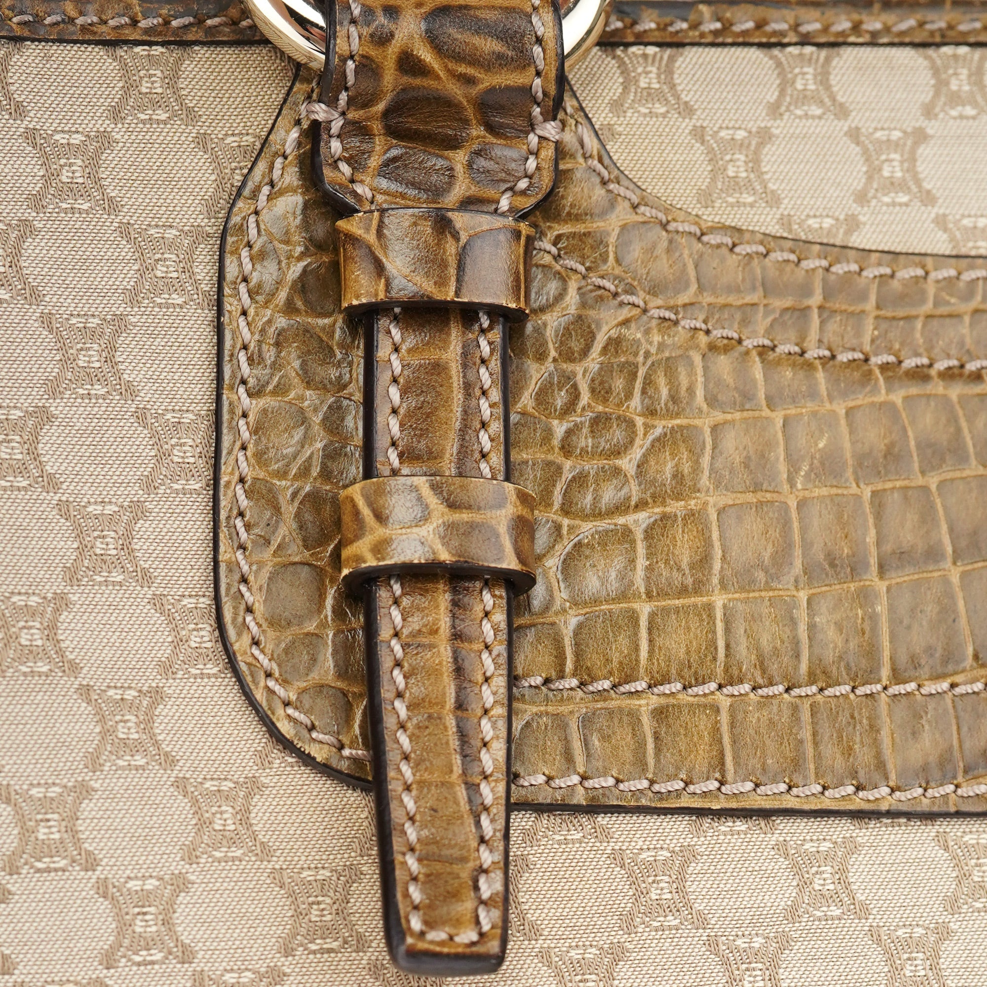 Beige Triomphe Embossed Leather Tote Bag