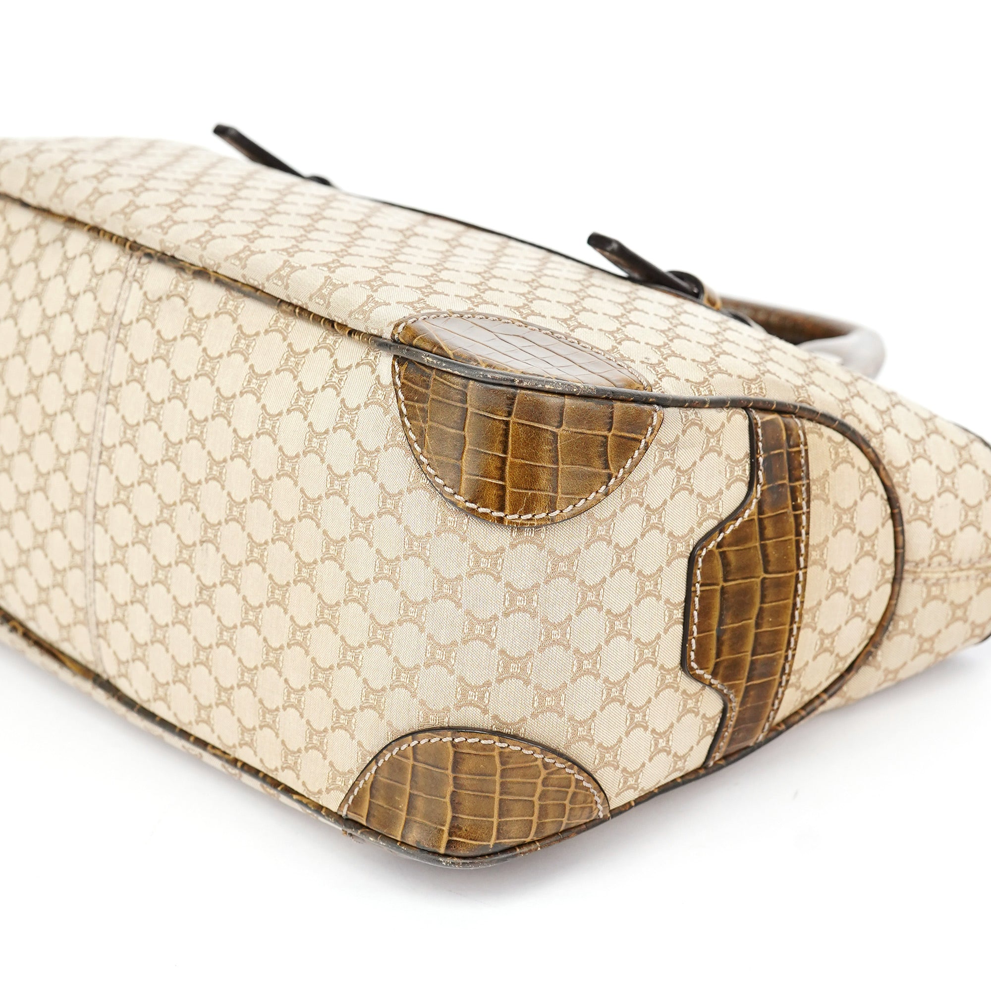 Beige Triomphe Embossed Leather Tote Bag