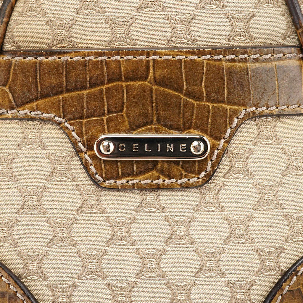 Beige Triomphe Embossed Leather Tote Bag