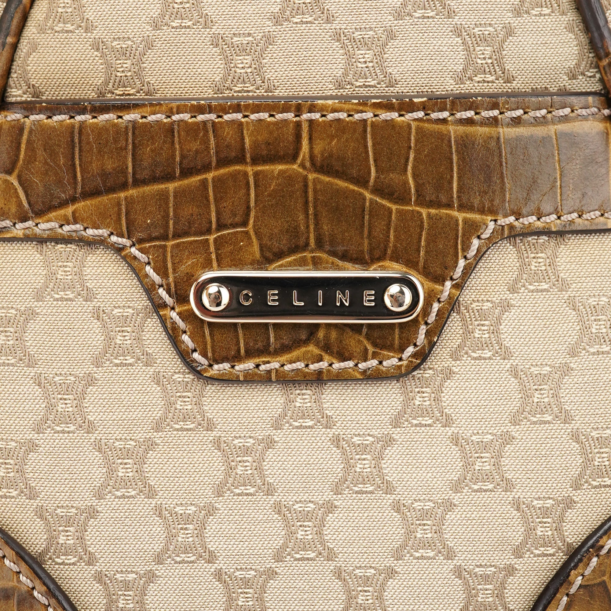 Beige Triomphe Embossed Leather Tote Bag