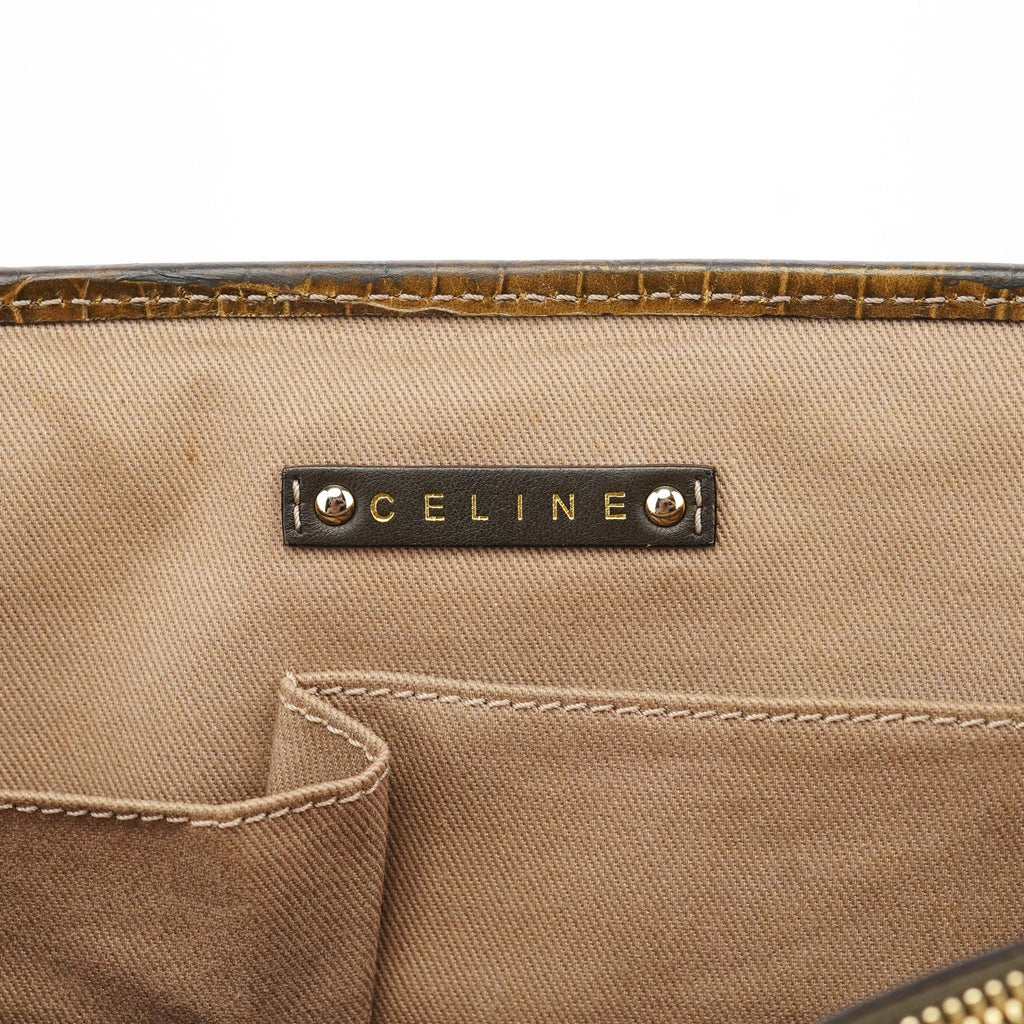 Beige Triomphe Embossed Leather Tote Bag