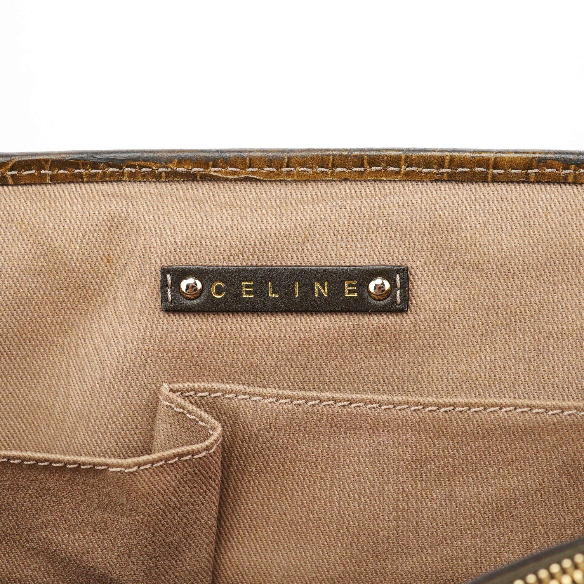 Beige Triomphe Embossed Leather Tote Bag