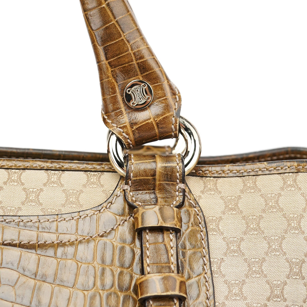 Beige Triomphe Embossed Leather Tote Bag
