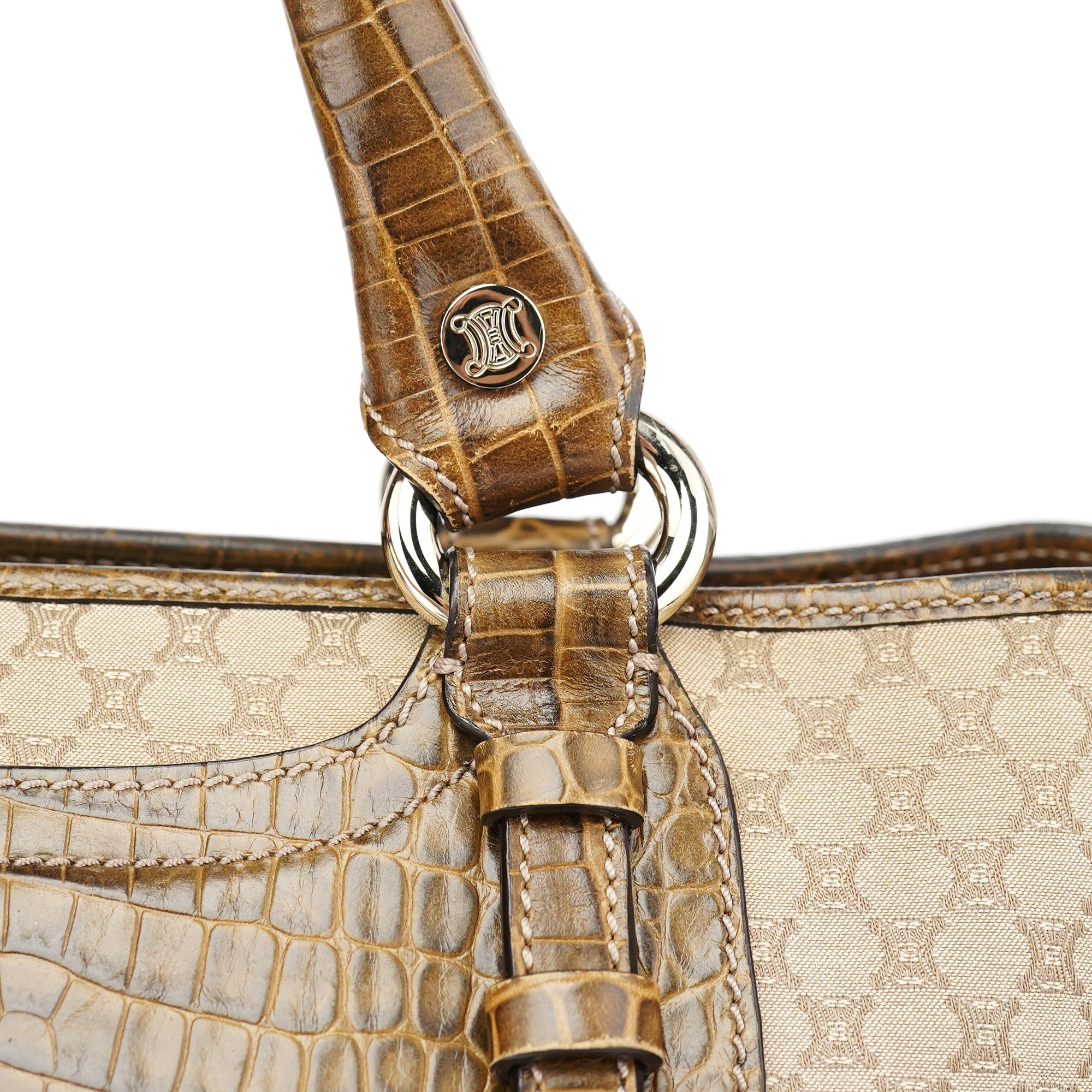 Beige Triomphe Embossed Leather Tote Bag