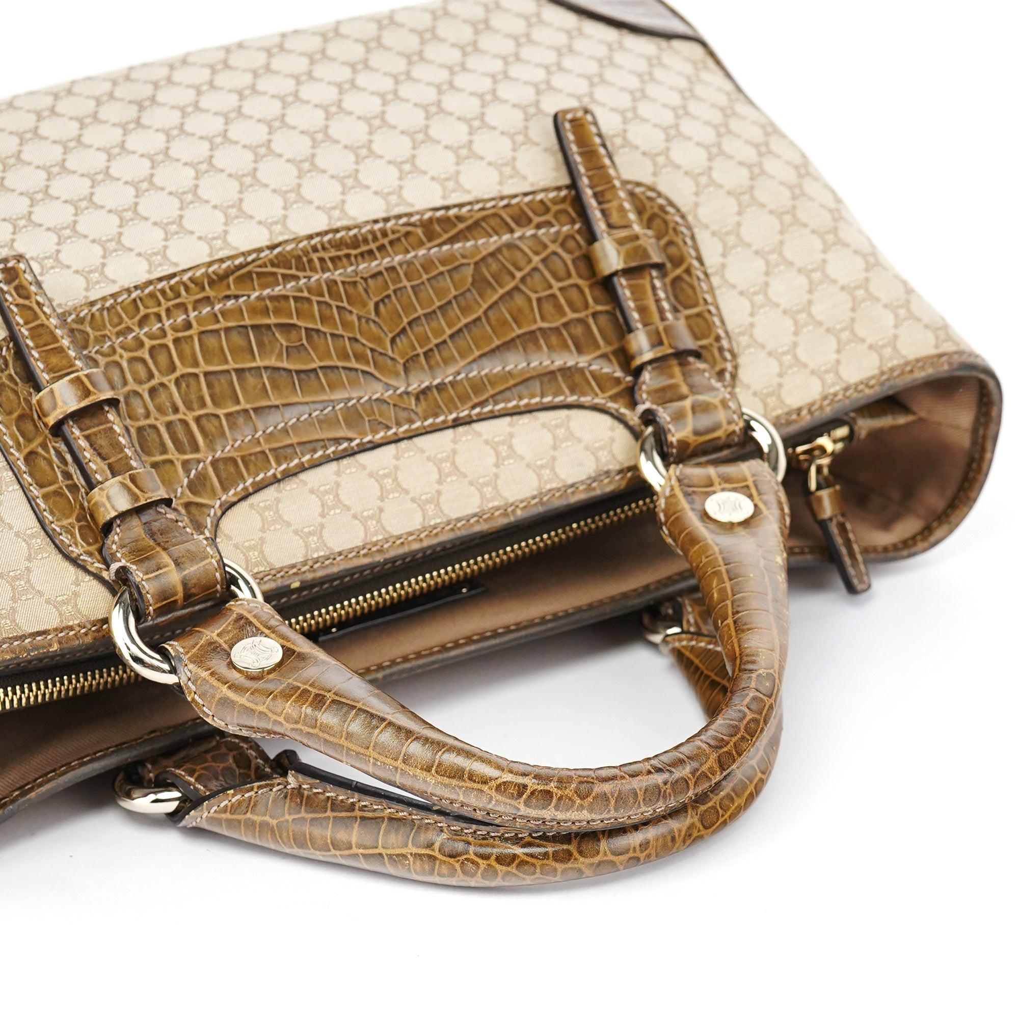Beige Triomphe Embossed Leather Tote Bag