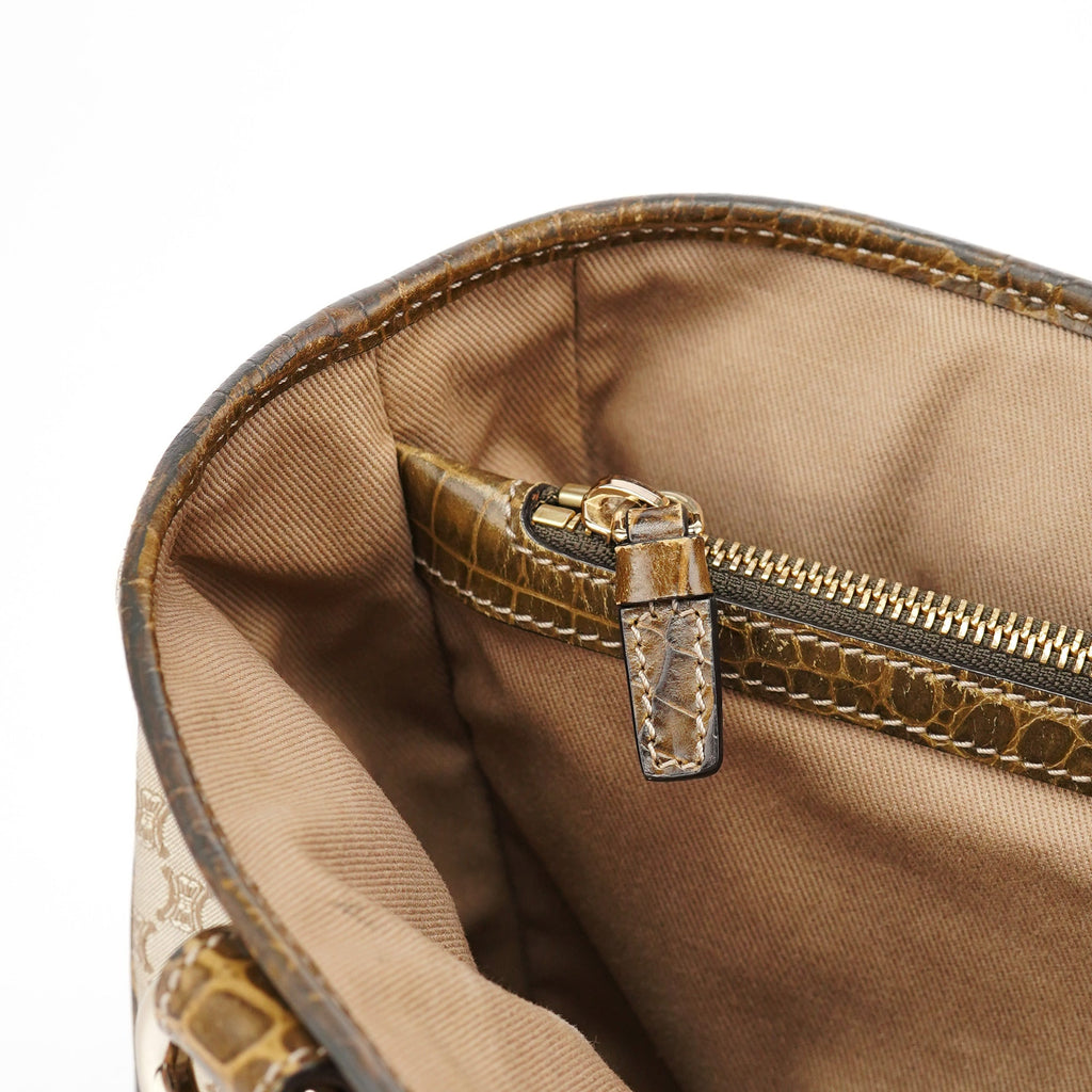 Beige Triomphe Embossed Leather Tote Bag