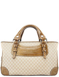 Beige Triomphe Embossed Leather Tote Bag