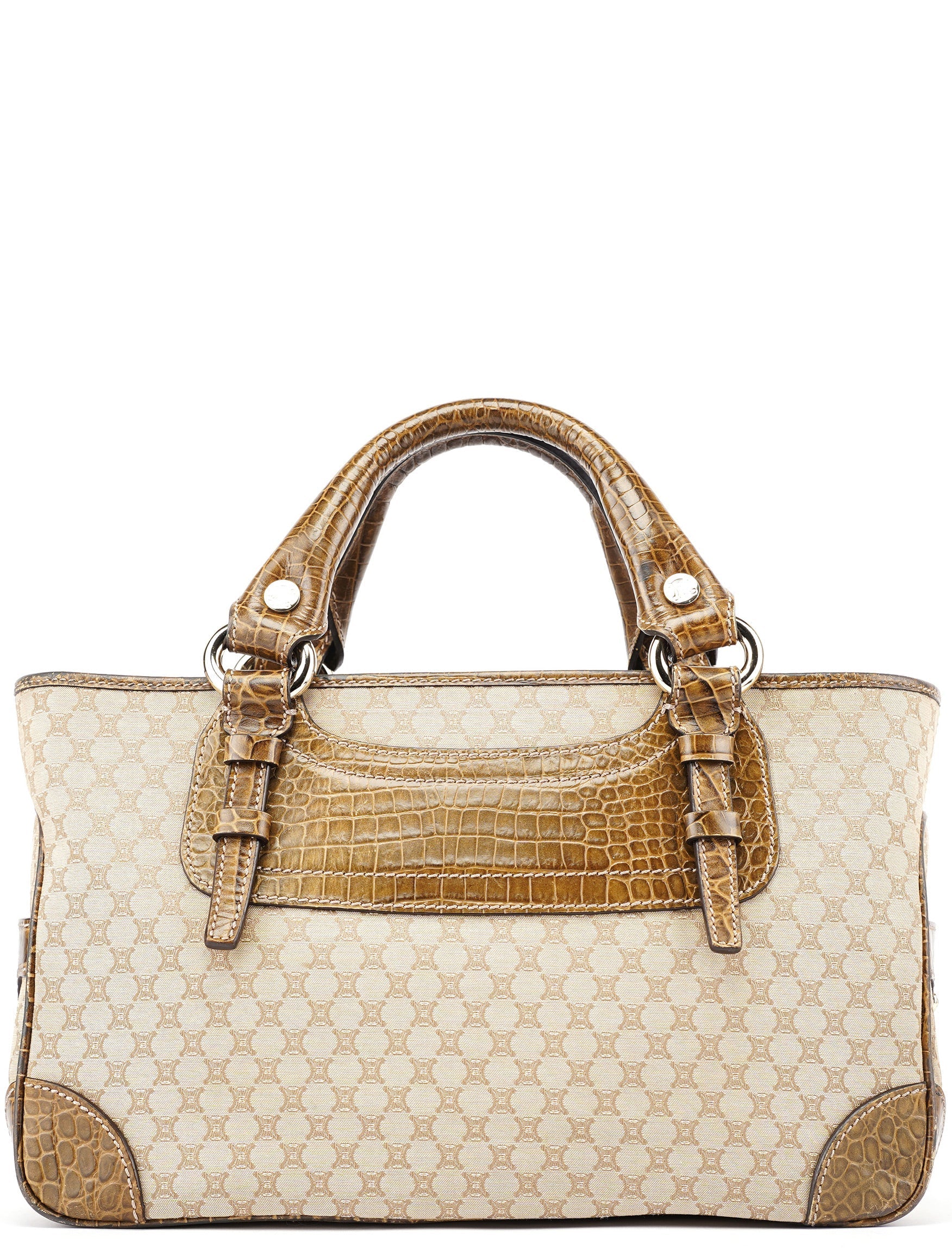 Beige Triomphe Embossed Leather Tote Bag