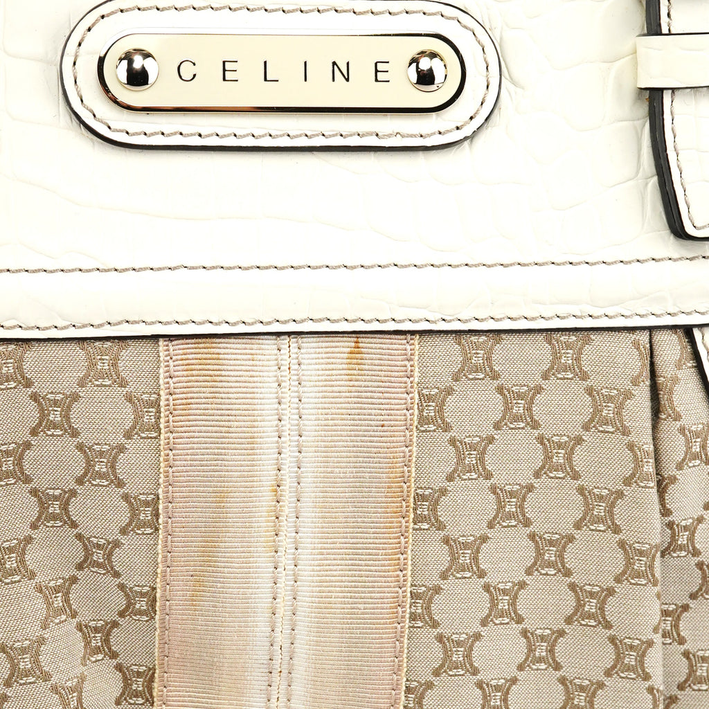 Beige White Macadam Leather Tote Bag