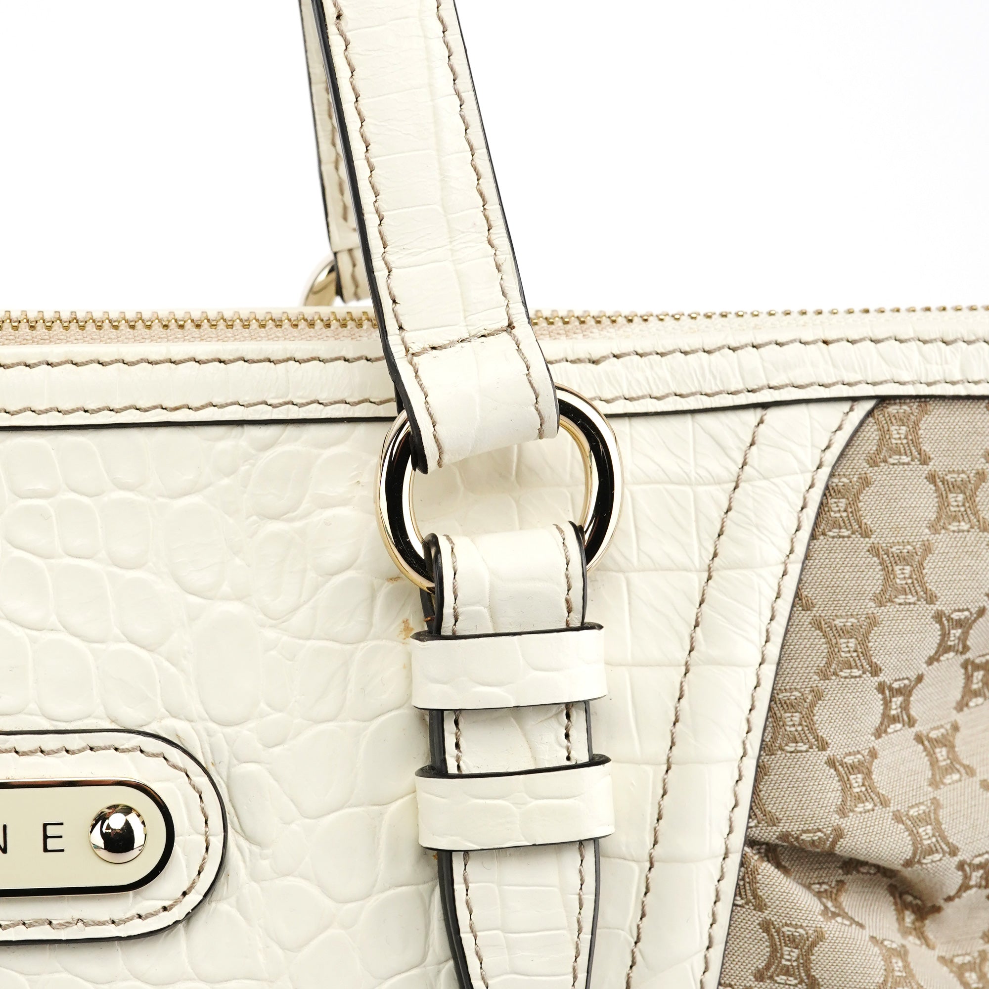 Beige White Macadam Leather Tote Bag