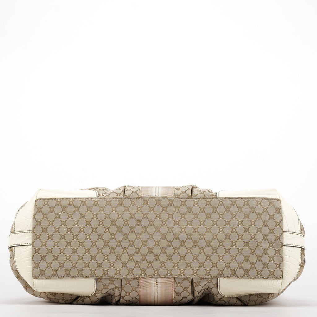 Beige White Macadam Leather Tote Bag