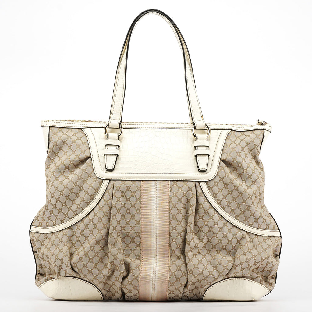 Beige White Macadam Leather Tote Bag