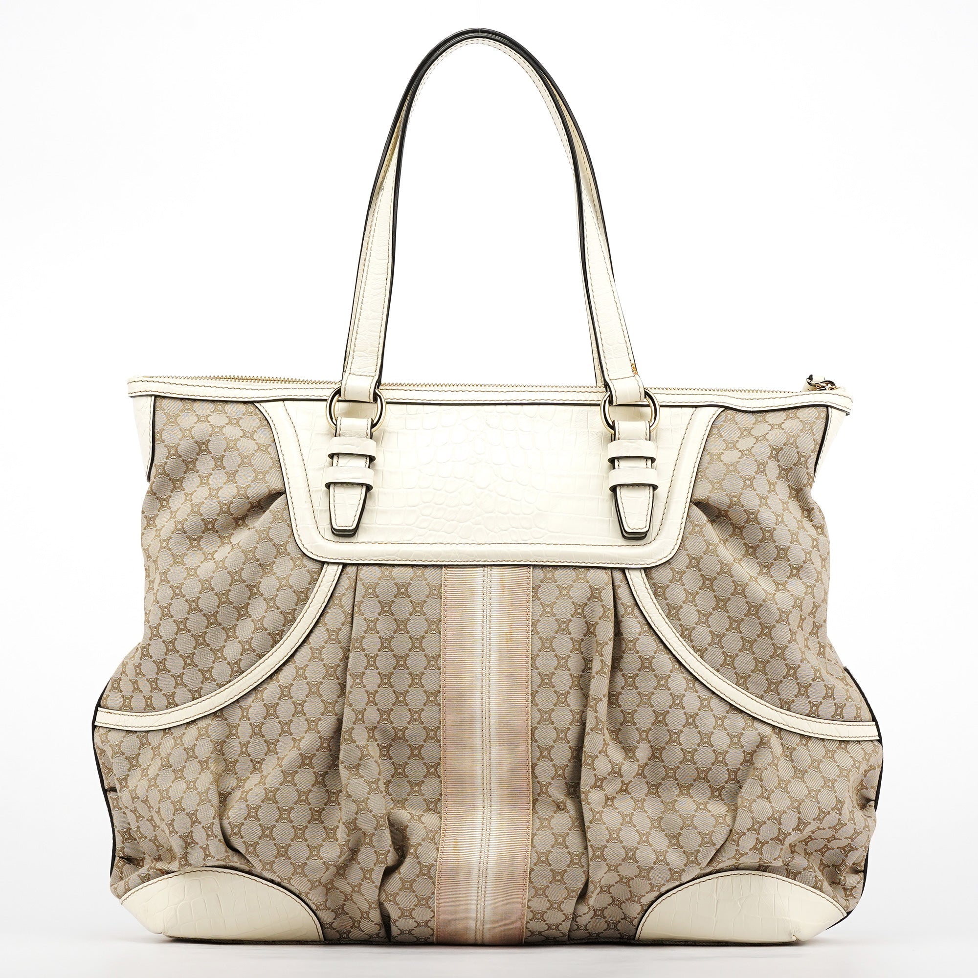 Beige White Macadam Leather Tote Bag