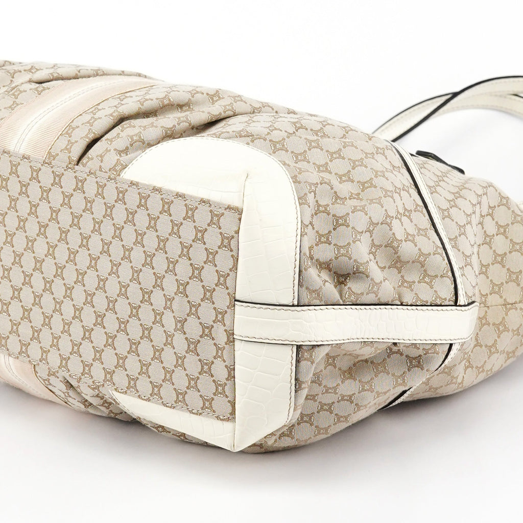 Beige White Macadam Leather Tote Bag