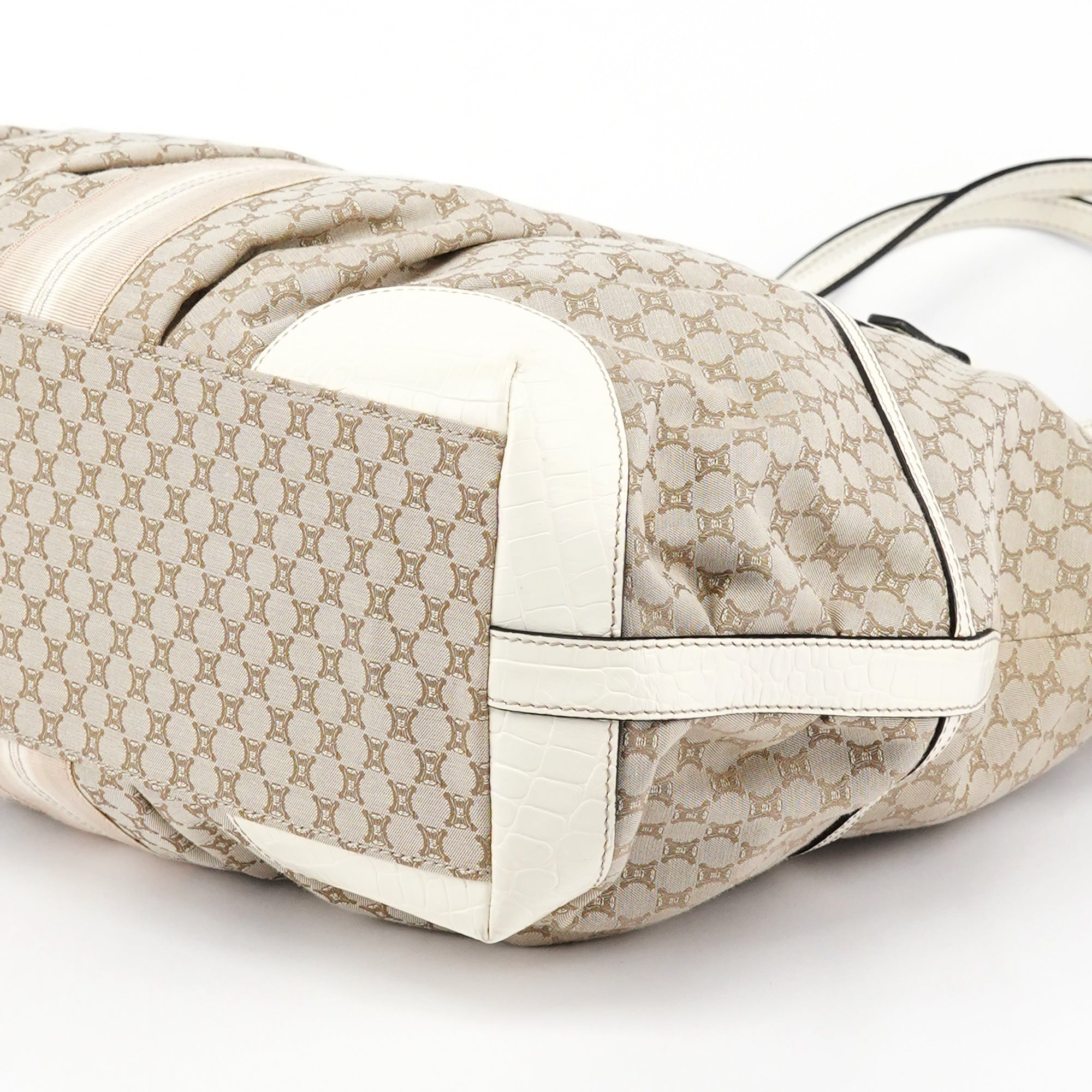 Beige White Macadam Leather Tote Bag