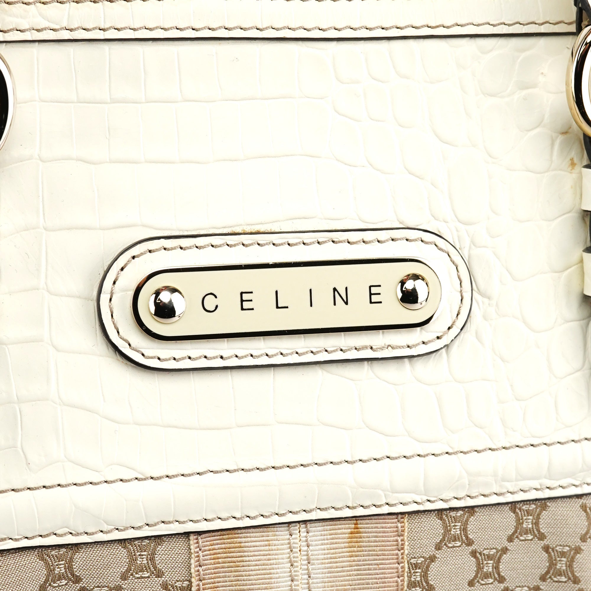 Beige White Macadam Leather Tote Bag