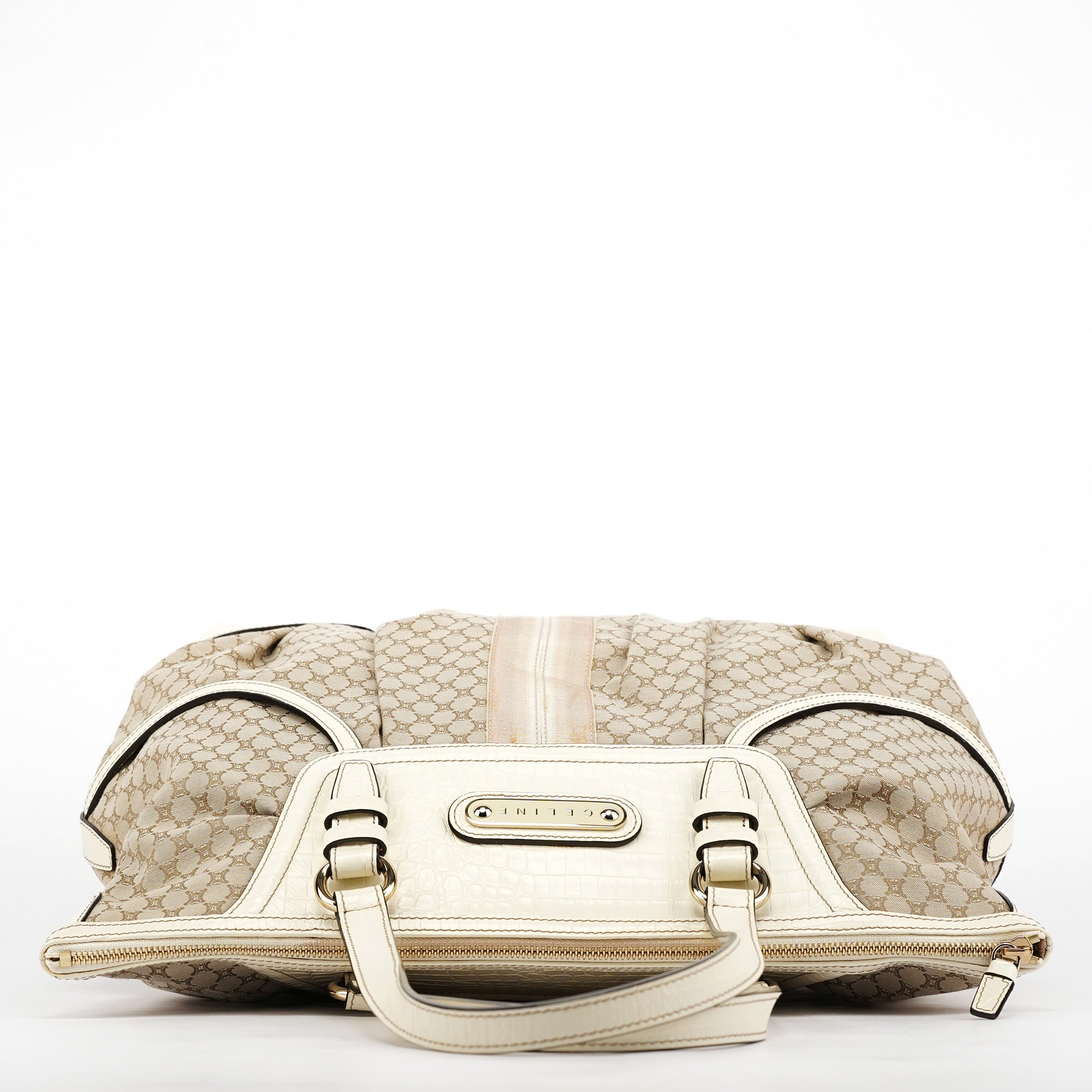 Beige White Macadam Leather Tote Bag