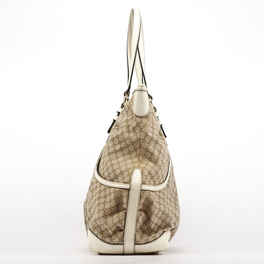Beige White Macadam Leather Tote Bag