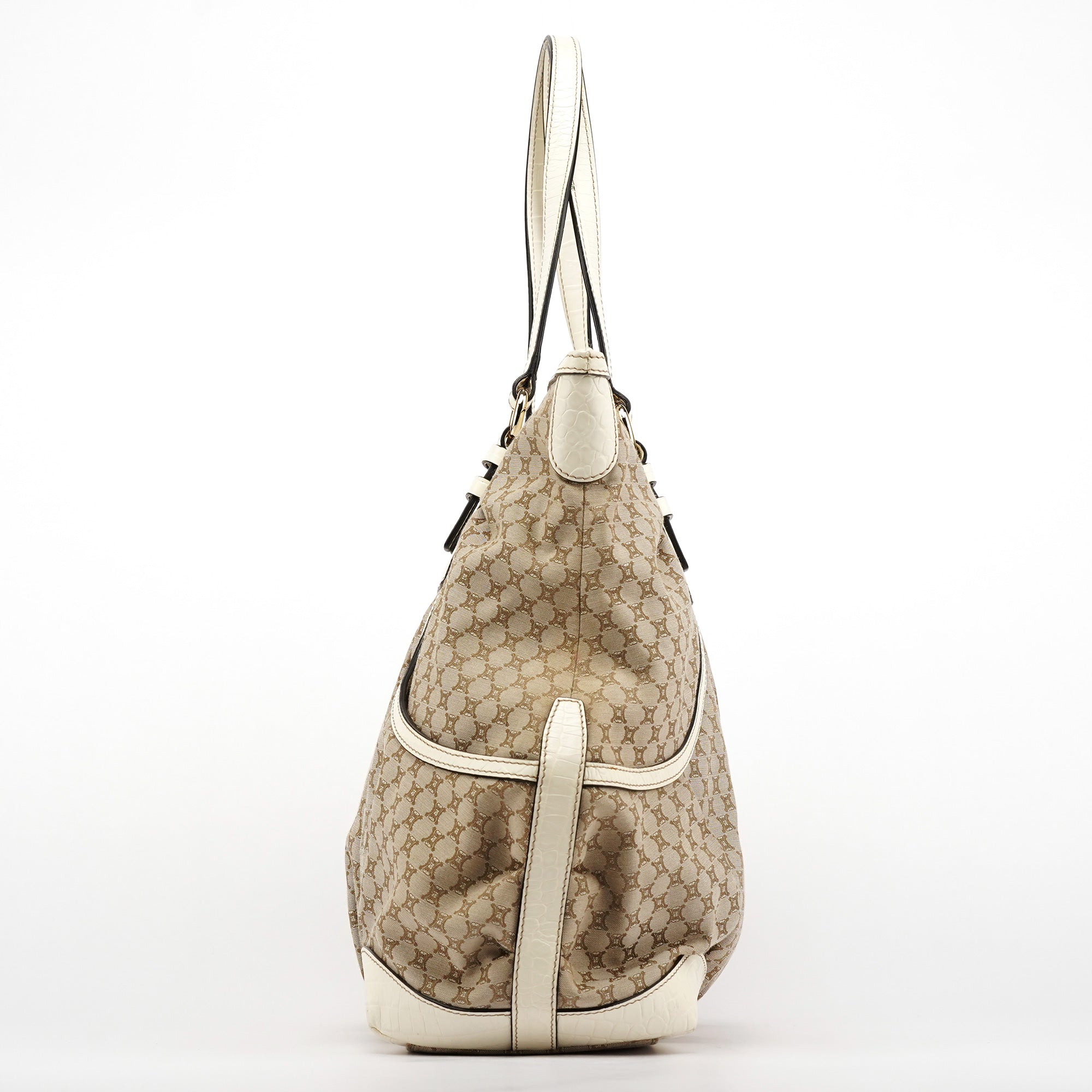 Beige White Macadam Leather Tote Bag