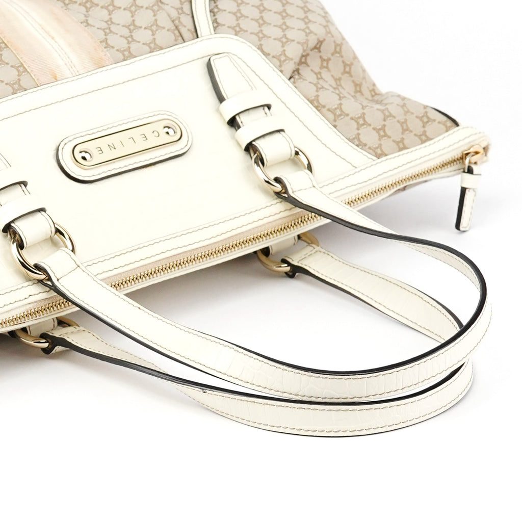 Beige White Macadam Leather Tote Bag