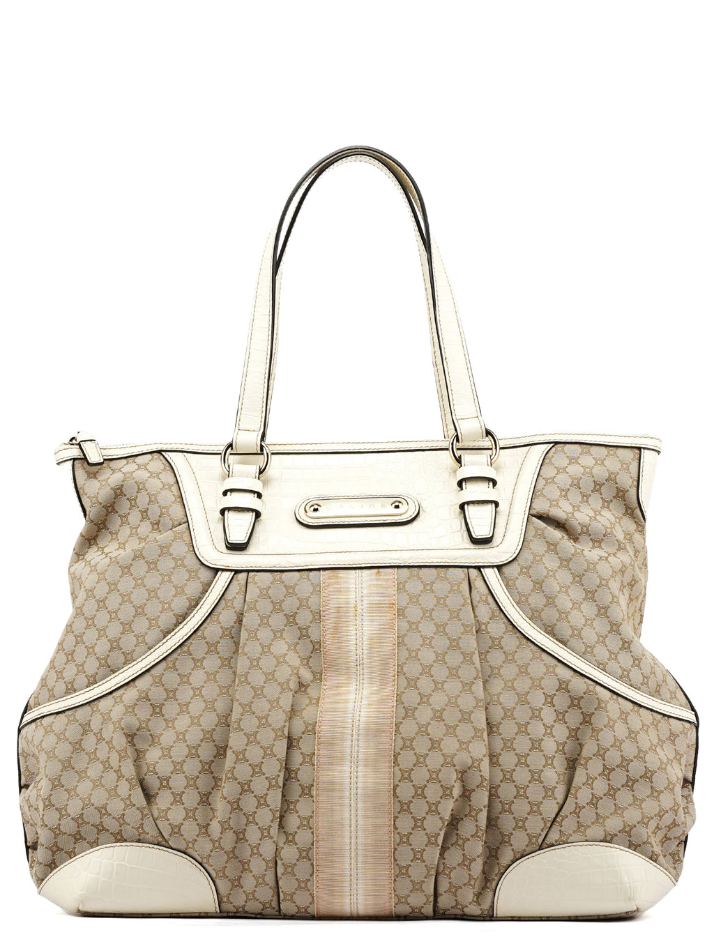Beige White Macadam Leather Tote Bag