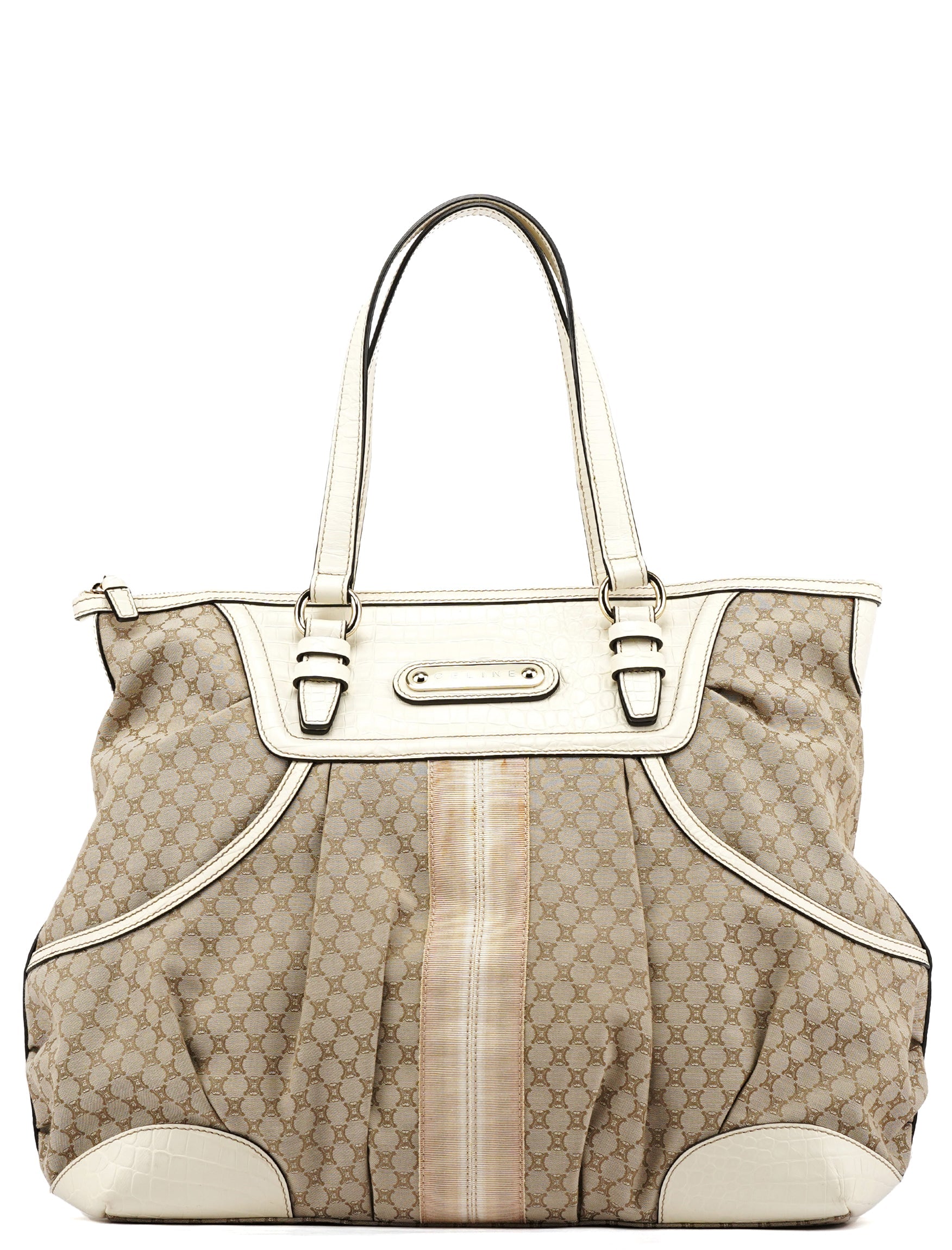 Beige White Macadam Leather Tote Bag