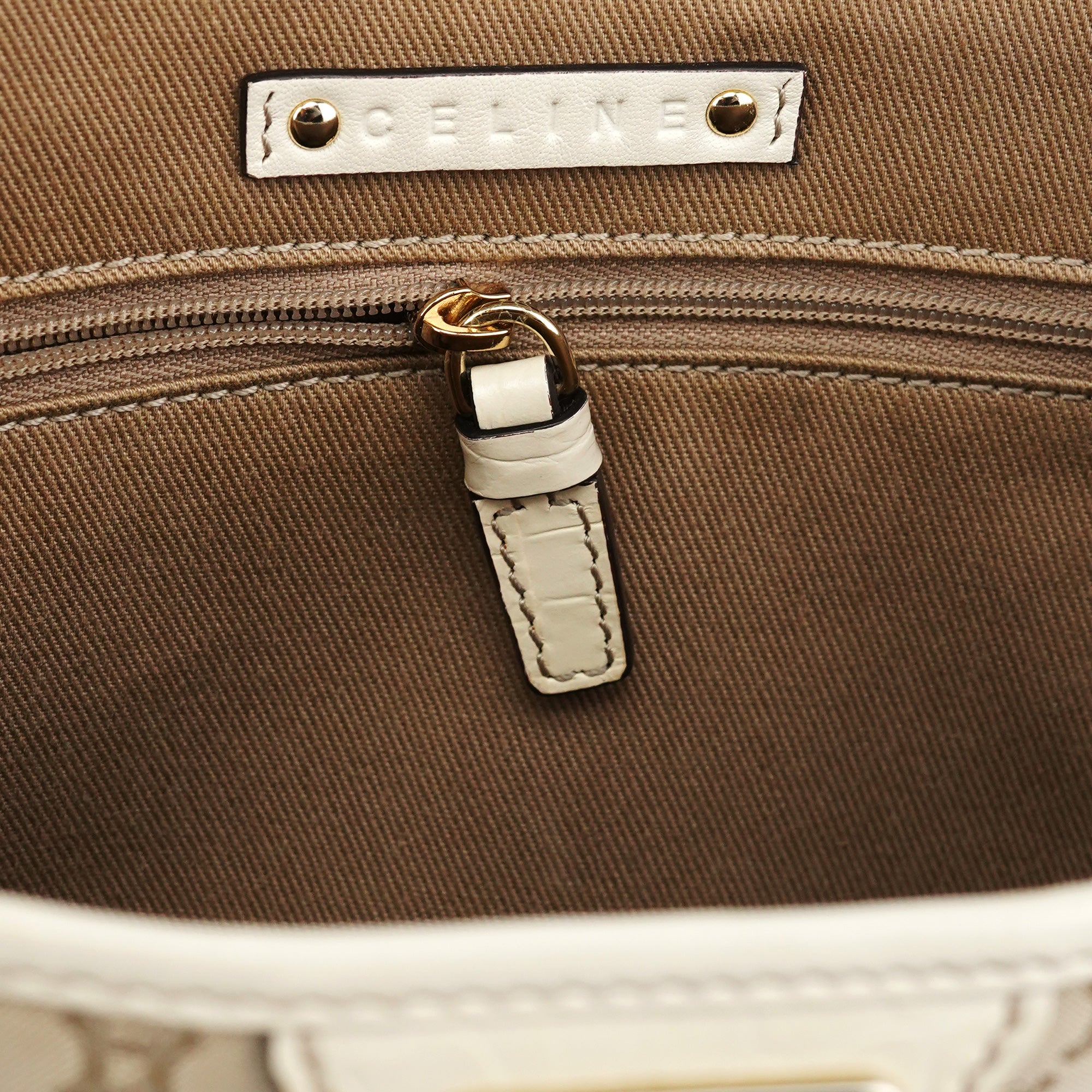 Beige White Monogram Tote Bag