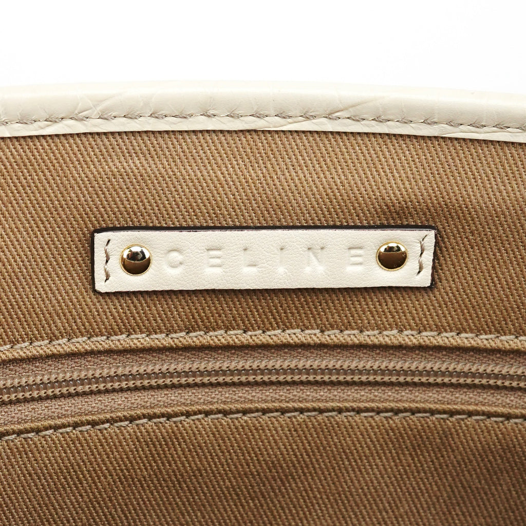 Beige White Monogram Tote Bag