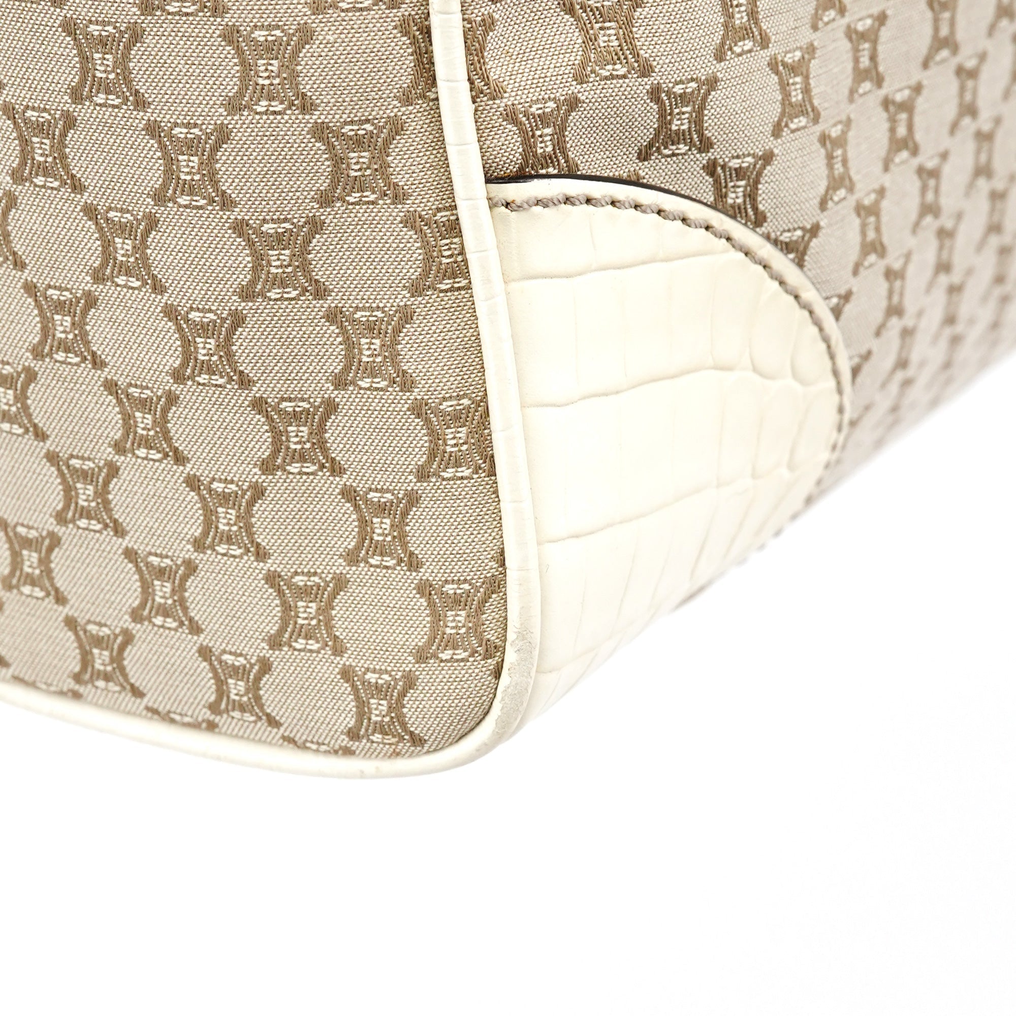 Beige White Monogram Tote Bag