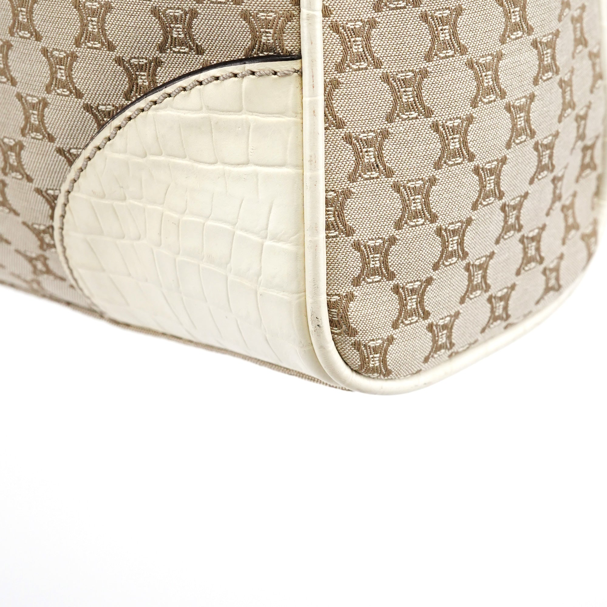 Beige White Monogram Tote Bag
