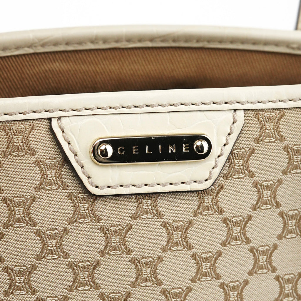 Beige White Monogram Tote Bag