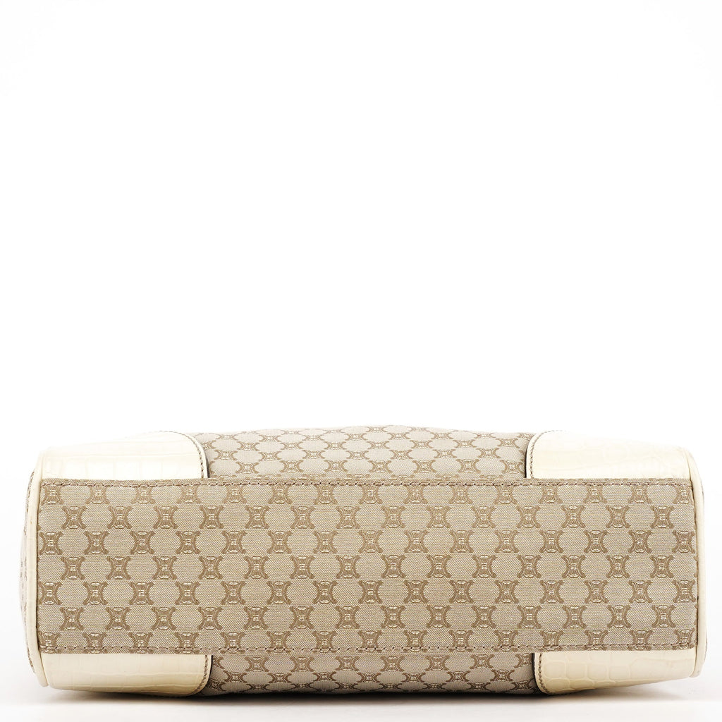 Beige White Monogram Tote Bag