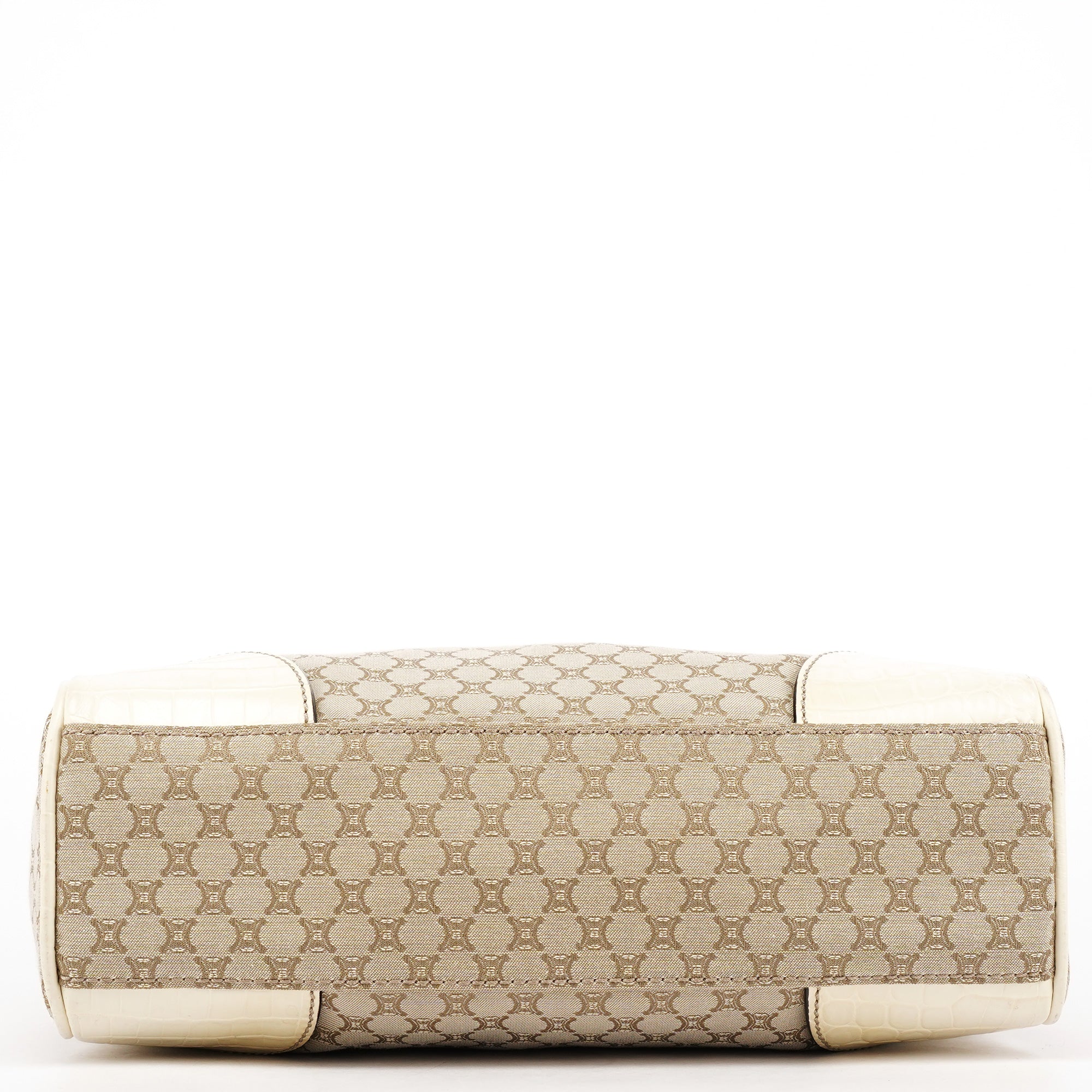 Beige White Monogram Tote Bag