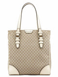 Beige White Monogram Tote Bag