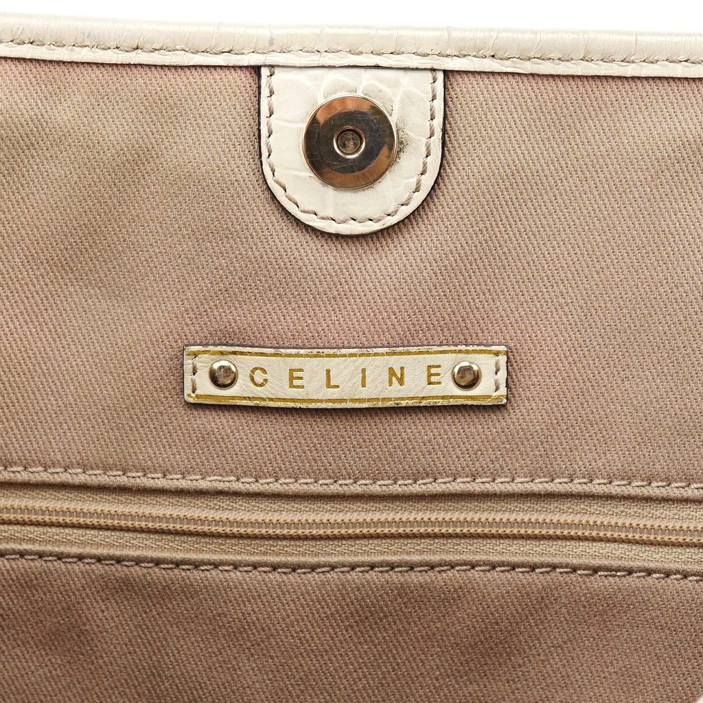 Beige White Triomphe Tote Bag