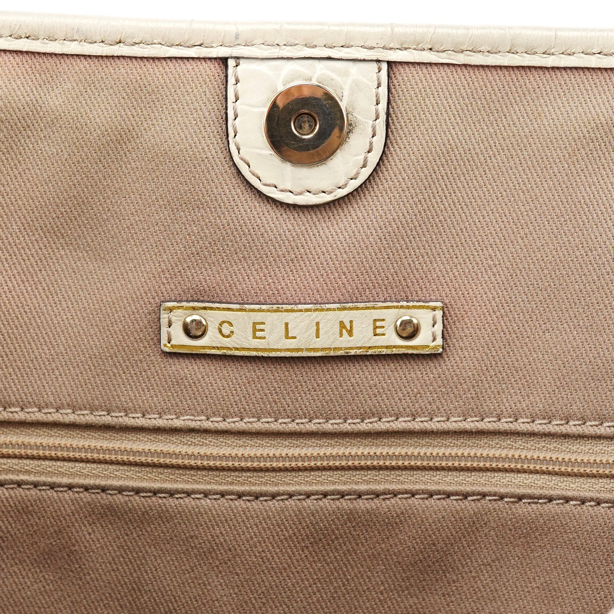 Beige White Triomphe Tote Bag